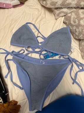 Cupshe Lavender Blue Textured Triangle Bikini Set